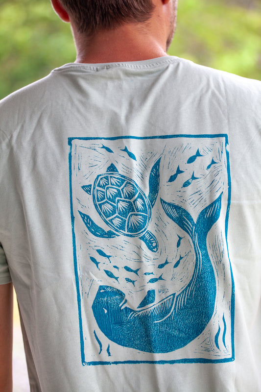 SAMPLE Turtle and Dugong Lino Print T-Shirts